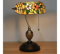 Bankers Table Lamp Green Stained Glass Shade Bedside Lamp Desk Lamp Reading Light for Living Room Bedroom,Antique Alloy Base,Jindalai