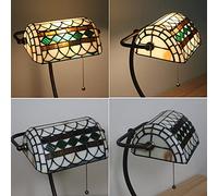 Bankers Table Lamp Green Stained Glass Shade Bedside Lamp Desk Lamp Reading Light for Living Room Bedroom,Antique Alloy Base,Mediterranean c