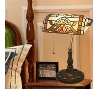 Bankers Table Lamp Green Stained Glass Shade Bedside Lamp Desk Lamp Reading Light for Living Room Bedroom,Antique Alloy Base,Classic Baroque