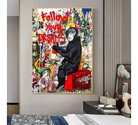 Banksy Art Follow Your Dreams Monkey Poster Graffiti Street Wall Art Poster e stampe Animali Immagini per la decorazione domestica 60x80cm Senza cornice