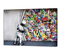 Banksy Canvas Wall Art per soggiorno Quadri Pop Art Stampe su tela Opere d'arte moderna Decorazione da parete Decorazione soggiorno 80x160cm (32x63in) Con cornice