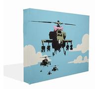 Banksy Graffiti Art - Stampa su tela "elicottero" su tela artistica da parete, pronta da appendere all'interno della vostra casa (76 x 50 cm)