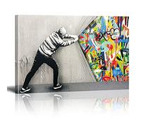 Banksy Quadri su Tela Dietro la Tenda Graffiti Street Art Murale Pop Art Quadro Pop Art Quadro Stampa Stampa Moderna Immagini da Parete XXL Decorazione da Parete (Con cornice, 140 x 80 cm)