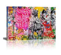 Banksy - Quadro artistico su tela, motivo: Love is All We Need Graffiti Street Art, pop art, stampa artistica da parete, XXL, decorazione da parete (con cornice, 120 x 80 cm)