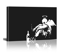 Banksy Quadro su tela in bianco e nero, 1 pezzo, 80 x 60 cm, Graffiti Streetart, immagine su telaio, XXL, poster pop art per soggiorno, camera da letto