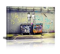 Banksy Quadro su Tela Life is Short Chill The Duck Out Graffiti Street Art Murale Pop Art Pittura Stampa Stampa Stampa Moderna Immagini da parete XXL Decorazione da parete con cornice 80 x 60 cm