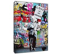 Banksy Stampa su tela incorniciata, con Einstein e scritta “Love is The Answer”, decorazione per le pareti della casa, 20’’ x 16 inch( 50x 40 cm ) -18mm depth