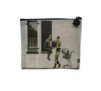 Banksy Street Art Graffiti Art Contemporain Militant Londra - Astuccio per trucco in tela effetto lino, astuccio da toeletta, portamonete, Radio, 15 x 10 cm, Astuccio per il trucco