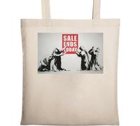 Banksy Street Art Sale termina oggi borsa tote in cotone ecologico naturale beige, Beige, Taglia unica