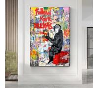 Banksy Wall Art Graffiti Art Follow Your Dreams Paintings Scimmia Street Wall Art Stampe Animali Immagini Decorazione per la camera dei bambini 90 x 130 cm con cornice nera pronta da appendere