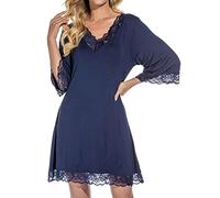 BANLUX Camicia da Notte Donna - Camicia da Notte A Mezza Manica con Scollo A V Solido Camicie da Notte da Donna Camicie da Notte Sexy in Cotone Patchwork in Pizzo Indumenti da Notte Femminili Abito