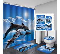 BANLV 3D Delfino Design della Tenda del Bagno Panno Impermeabile Tenda della Doccia Set Tappeto Antiscivolo Copertura del Water Copertura Tappetino da Bagno