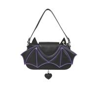 Banned Alternative Borsa Gotica Donna | Borsa a Tracolla con Ali di Pipistrello Viola | Borsa Baguette Goth con Charm Cuore | Modello Batwing Charm