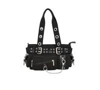 Banned Borsa a mano Fang Flicker - Borsa a tracolla punk in tela nera con fibbia e catena