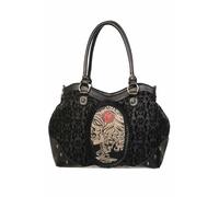 Banned Gotico Vittoriano Floccato Cammeo Scheletro Donna Rosa Spalla Borsa Punk