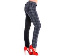 Banned Pantaloni Attillati metà Scozzesi a Quadri da Donna Split Emo Punk Moda Alternativa, Grigio, S
