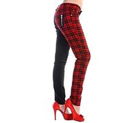 Banned Pantaloni Attillati metà Scozzesi a Quadri da Donna Split Emo Punk Moda Alternativa, Rosso, M
