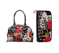 Banned Rose Teschio Borchie Zip Borsa Spalla & Portafoglio Set Regalo Goth Punk