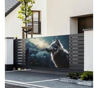 Banner Bandiere Buon Compleanno Banner Cartello Appeso alla Parete Sfondo Lupo di Notte Banner Personalizzato Arazzo Arte da Parete Grandi Striscioni per Eventi aziendali Compleanno Decorazione per