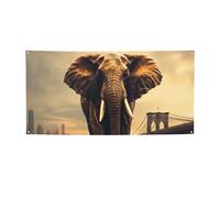 Banner Banner per interni ed esterni cartello personalizzato elefante su un ponte Banner per feste Segni per feste Segno vuoto riutilizzabile Cartello decorativo in poliestere 300D per decorazione per