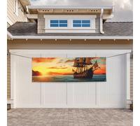 Banner Banner per interni ed esterni Cartello personalizzato nave pirata al tramonto Banner Segni per feste Segni riutilizzabili Cartello vuoto 300D Poliestere Decorazione Banner per la decorazione