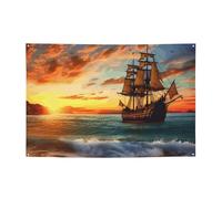 Banner Banner per interni ed esterni Cartello personalizzato nave pirata al tramonto Banner Segni per feste Segni riutilizzabili Cartello vuoto 300D Poliestere Decorazione Banner per la decorazione
