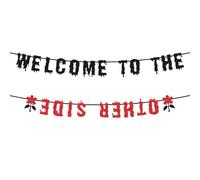 Banner Benvenuti dall'Altra Parte, Pre-Infilato Glitterato Decorazioni per Feste di Halloween Striscione Spettrale for Bambini e Adulti Decorazioni per la Casa