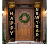 Banner Capodanno per Porta 2 Pezzi Decorazione Nero e Oro Banners Striscione