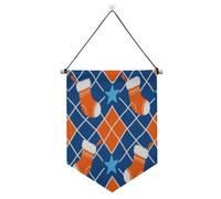 Banner con motivo a quadri arancioni e blu Merry Christmas da appendere con asta telescopica Banner decorazioni da appendere per ufficio, scuola, aula, dormitorio, casa suministros para fiesta de a?o