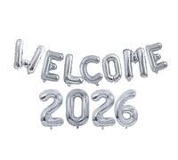 Banner con scritta "Godfather Welcome 2026", decorazione per feste di Capodanno, palloncini in alluminio, a tema invernale, decorazione per feste di Natale, confezione da 1 (argento, 40,6 cm)