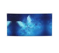 Banner con sfondo a farfalla stellata blu per le vacanze, decorare la decorazione della bandiera per la laurea e l'evento di nozze