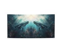 Banner con stampa balena sottomarina interno/esterno sfondo Banner puntelli Hip Hop evento a tema segno decorazioni