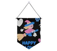 Banner da appendere a forma di cuore strega di Halloween nero blu con asta telescopica banner da appendere decorazioni per ufficio, scuola, aula, dormitorio, casa