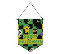 Banner da appendere a forma di teschio di Halloween giallo fluorescente con asta telescopica banner bandiera appeso decorazione da parete per interni, feste all'aperto