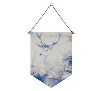 Banner da appendere con alce di Natale blu e bianco con asta telescopica in tessuto banner da appendere alla parete decorazioni per feste per festival e giorni speciali