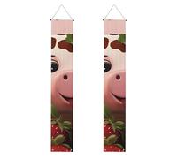 Banner da appendere con stampa di mucche e fragole, bandiere verticali per portico per feste, per interni ed esterni, 180 x 30 cm
