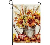 Banner da giardino di girasoli raccolto zucca autunnale decorazione floreale per la casa, bandiere da giardino, decorazione per prato all'aperto, banner in juta double face, 12 x 18 cm