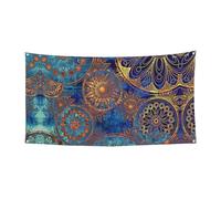 Banner decorativo con stampa mandala cielo stellato per esterni e interni, cartello decorativo con 4 occhielli in metallo, crea un'atmosfera festiva