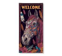 Banner decorativo decorativo per porta con cavallo di benvenuto, vivace design floreale con cavallo colorato, decorazione per porta d'ingresso, per interni ed esterni, forniture per vacanze in