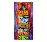 Banner decorativo per cani di Halloween, simpatici volti di cuccioli con zucche cadono per esterni e interni, forniture per feste festive, 91 x 182 cm