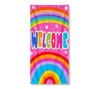 Banner decorativo per porta arcobaleno di benvenuto, colorato, divertente decorazione per porta d'ingresso, forniture primaverili per interni ed esterni, 91 x 182 cm