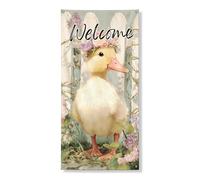 Banner decorativo per porta con anatra di benvenuto, design vintage floreale con animali, decorazione primaverile per esterni, grazioso pulcino da appendere, 91 x 183 cm