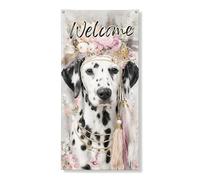 Banner decorativo per porta con cane di benvenuto, decorazione floreale dalmata animale, forniture primaverili per interni ed esterni, 91 x 182 cm