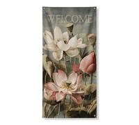 Banner decorativo per porta con fiori di ninfea di benvenuto, decorazione vintage per porta d'ingresso, decorazione per interni ed esterni, forniture per vacanze primaverili 91 x 183 cm