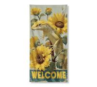 Banner decorativo per porta con lucertola di benvenuto, piante di girasole vintage, decorazione per porta d'ingresso, per interni ed esterni, da appendere, per festival, forniture per vacanze, 91 x