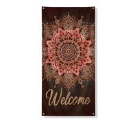 Banner decorativo per porta con mandala di benvenuto, design floreale vintage, decorazione per porta d'ingresso, per interni ed esterni, accenti per la casa, 91 x 183 cm