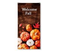 Banner decorativo per porta con scritta "Welcome fall", tema zucca autunnale, decorazione per porta d'ingresso, per interni ed esterni, sfondo da appendere stagionale, 91 x 183 cm