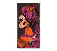 Banner decorativo per porta del giorno dei morti, design floreale con teschio di zucchero per feste di Halloween, decorazione da parete per interni ed esterni, 91 x 182 cm