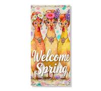 Banner decorativo per porta di benvenuto a molla, fantasioso design floreale con pollo, decorazione per porta d'ingresso, per interni ed esterni, primaverile, da appendere, forniture per festival, 91