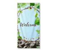 Banner decorativo per porta di benvenuto, design a foglia verde, decorazione per porta d'ingresso, per interni ed esterni, feste primaverili, 91 x 182 cm